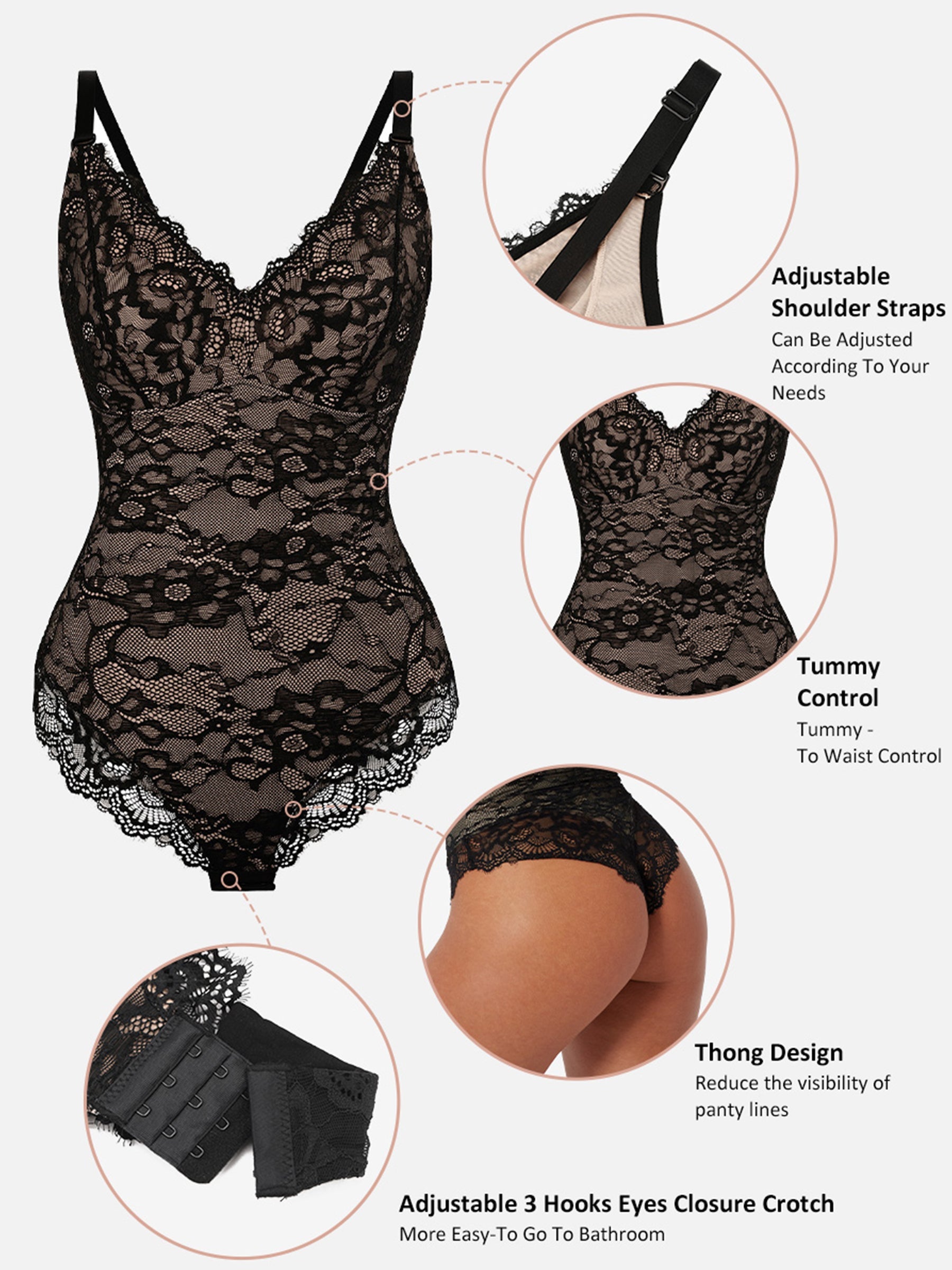 AllureLace™ Tummy-Control Thong Bodysuit